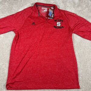 Adidas Womens Large Red NC State Wolfpack Long Sleeve 1/2 Zip‎ Ultimate Tee NWT